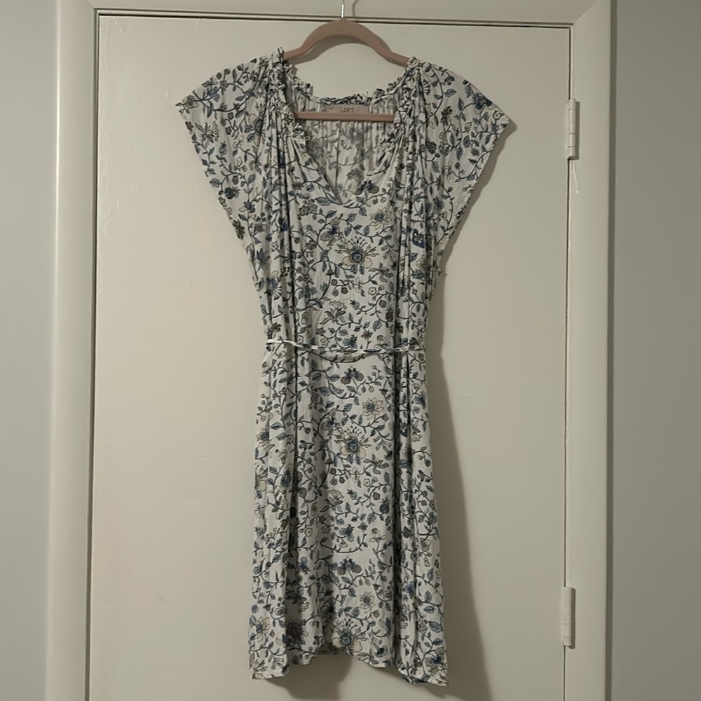 LOFT Dress with Floral Accents and Waist Tie